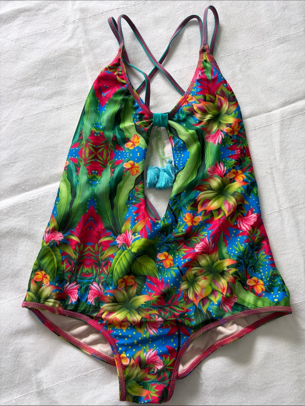 Mar De Rosas Swimsuit Tropical Tassels Strappy Crystals